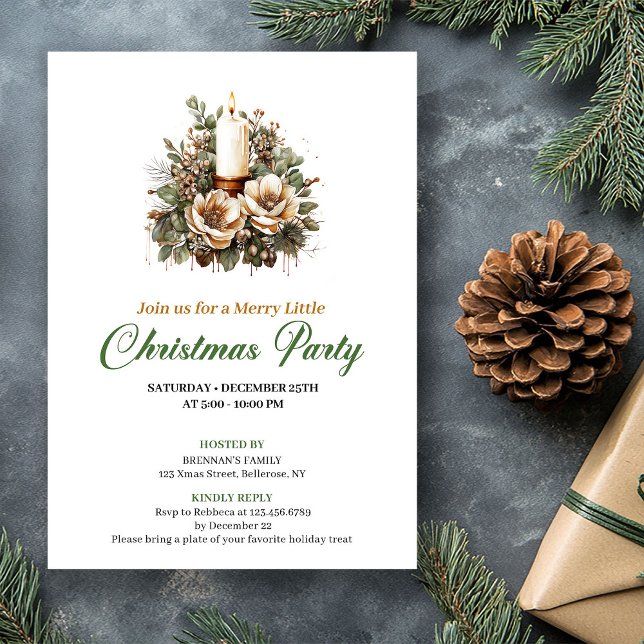 Chic Earthy Colors Christmas Candles Party Invite Einladung (Chic Earthy Colors Christmas Tree Party Invitation)