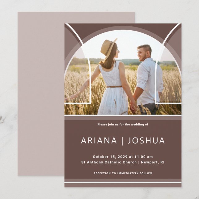 Chic Earthy Plum Arch Foto Wedding Einladung (Vorne/Hinten)