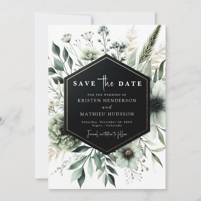 Chic Earthy Watercolor Sage Green Wedding Save The Date (Vorderseite)