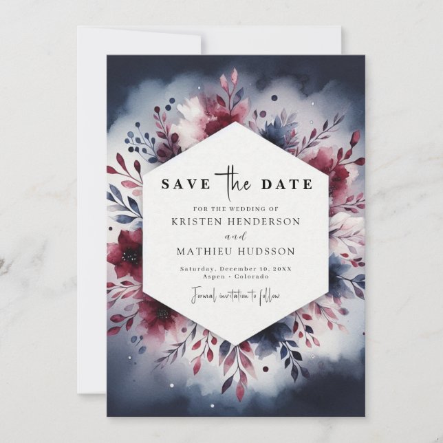 Chic Editable Burgundy Save The Date (Vorderseite)