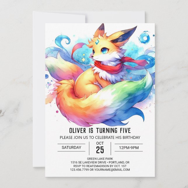 Chic Editable Fox Birthday Einladung (Vorderseite)