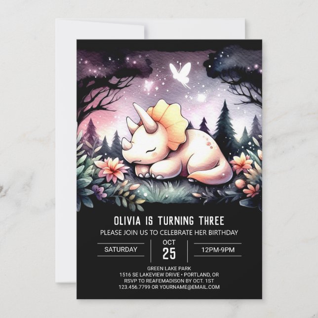 Chic Editable Triceratops Geburtstag Einladung (Vorderseite)