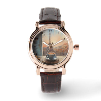 Chic Eiffel Tower Cafe Kaffeekarte Paris Armbanduhr
