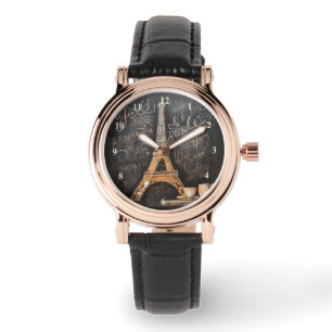 Chic Eiffel Tower Cafe Kaffeekarte Paris Armbanduhr