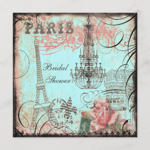 Chic-Eiffel-Turm u. Leuchter-Brautparty Einladung