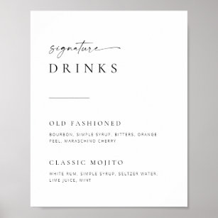Chic + einfaches Skript Hochzeitssignatur Getränke Poster