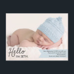 Chic Einführung Birth Announcement - Blue Ankündigungspostkarte<br><div class="desc">Die moderne Geburtsankündigung eines Fotos ist eine nette und charmante Art,  das neueste Familienmitglied vorzustellen. Personalisieren Sie die Rückseite der Postkarte mit Ihrer Rücksendeadresse für einfaches Mailen. Auf Wunsch können Sie eine benutzerdefinierte Farbe wählen.</div>