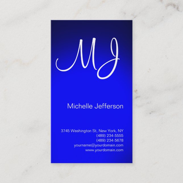 Chic Einzigartige Monogram Blue & White Business C Visitenkarte (Vorderseite)