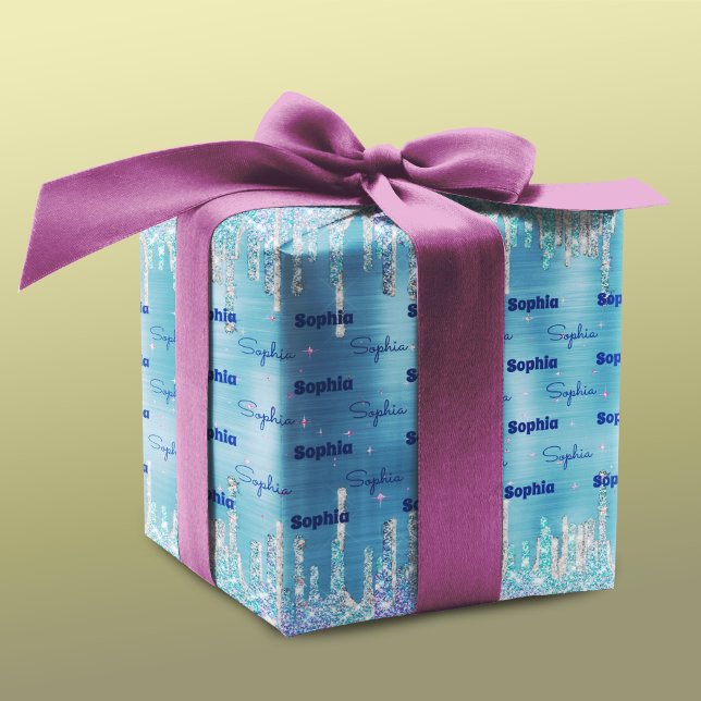 Chic Eis blue aqua dripping Glitzer Geschenkpapier Set (Von Creator hochgeladen)