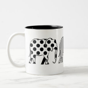 Chic , Elefantenmuster , Schwarz und Weiß Zweifarbige Tasse