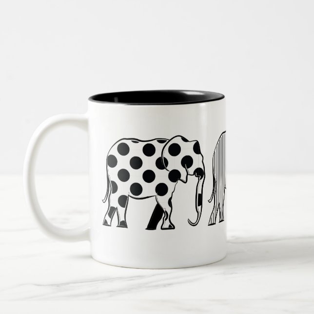 Chic , Elefantenmuster , Schwarz und Weiß Zweifarbige Tasse (Links)