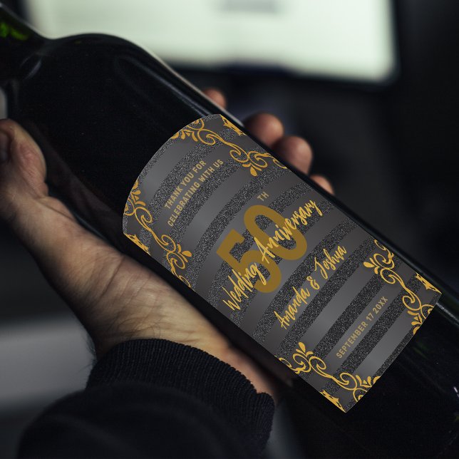 Chic Elegant 50. Hochzeitsfeier Weinetikett (Von Creator hochgeladen)