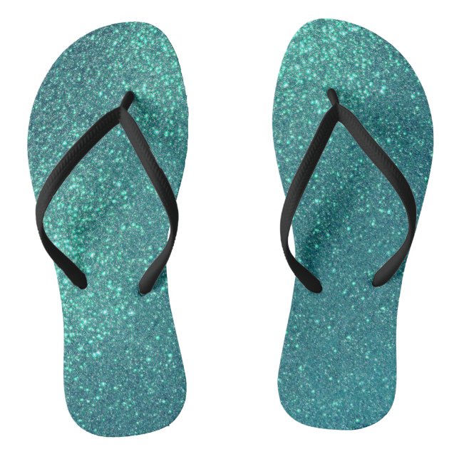 Chic Elegant Aquamarin Blue Funkelnd Glitzer Flip Flops (Fußbett)