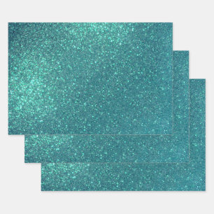 Chic Elegant Aquamarin Blue Funkelnd Glitzer Geschenkpapier Set
