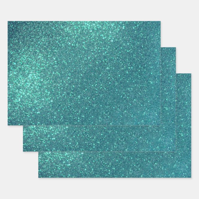 Chic Elegant Aquamarin Blue Funkelnd Glitzer Geschenkpapier Set (Set)