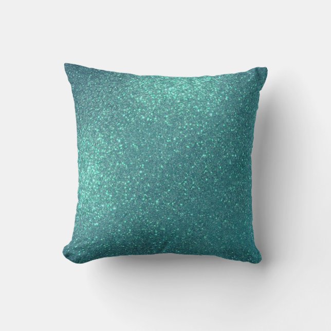 Chic Elegant Aquamarin Blue Funkelnd Glitzer Kissen (Vorderseite)