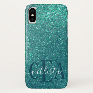Chic Elegant Aquamarin Blue Funkelnd Glitzer Monog Case-Mate iPhone Hülle