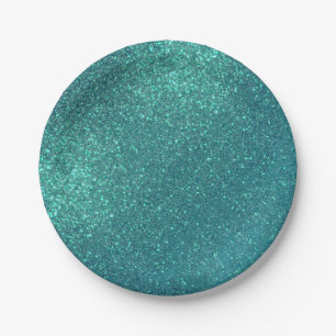 Chic Elegant Aquamarin Blue Funkelnd Glitzer Pappteller