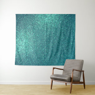 Chic Elegant Aquamarin Blue Funkelnd Glitzer Wandteppich