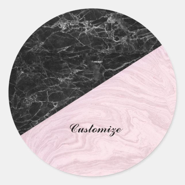 Chic Elegant Black Pink Marmor personalisieren Runder Aufkleber (Vorderseite)