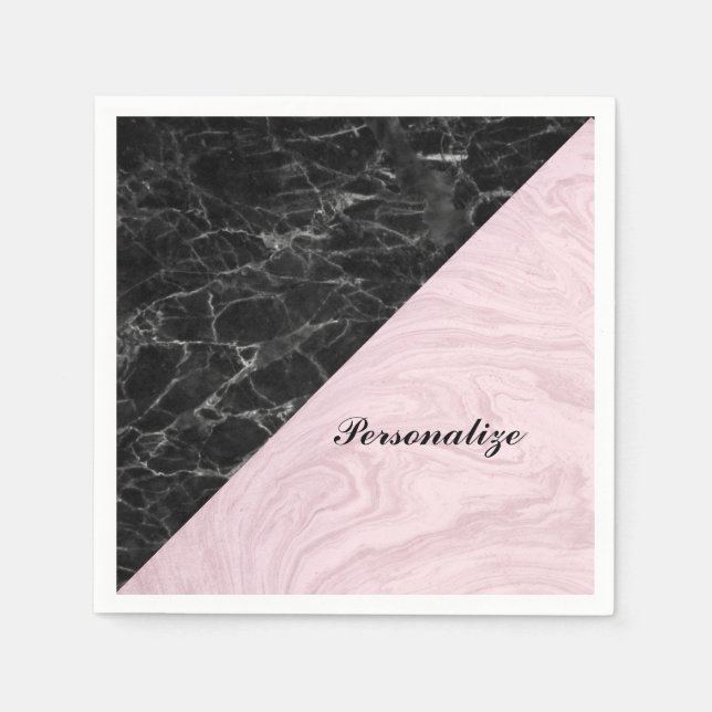 Chic Elegant Black Pink Marmor Personalisiert Napk Serviette (Vorderseite)