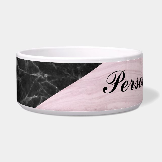 Chic Elegant Black Pink Marmor Personalisierter Hu Napf (Vorderseite)