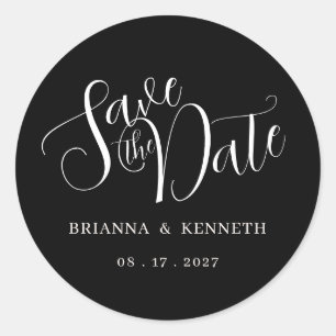 Chic Elegant Black Wedding Save the Date Runder Aufkleber