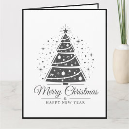 Chic Elegant Black White Merry Christmas Tree      Karte