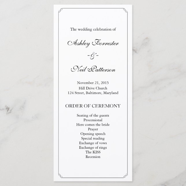Chic Elegant Black White Wedding Programme (Devant)