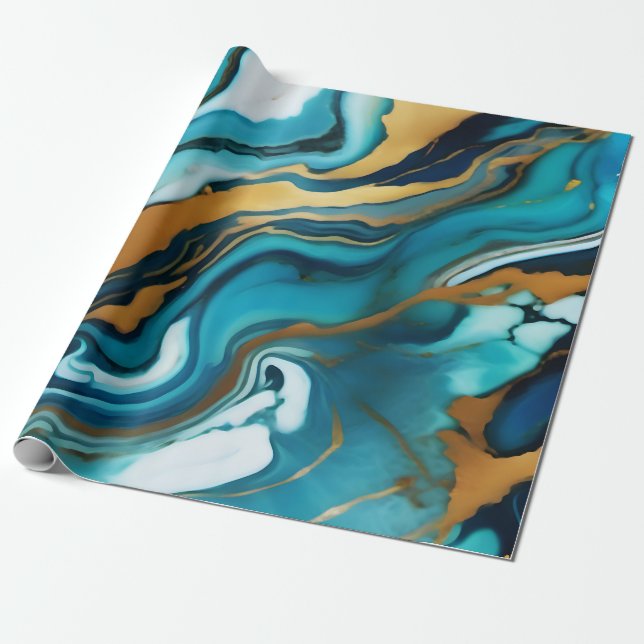 Chic Elegant-blaue goldfarbene Imitate Marmor Geschenkpapier (Ungerollt)