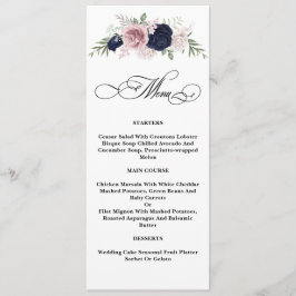 Chic Elegant Blush Navy Blue Wedding Menu Menükarte