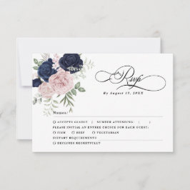 Chic Elegant Blush Navy Blue Wedding RSVP