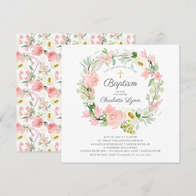 Chic & Elegant Blush Pink Bläsertaufen Einladung (Vorne/Hinten)