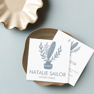 Chic Elegant Botanical Quill Logo Notary Public Quadratische Visitenkarte