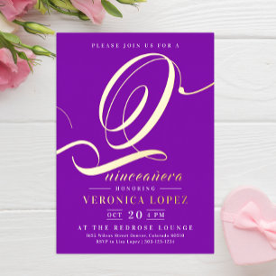 Chic Elegant Bright Lila 15. Quinceañera Party Folieneinladung