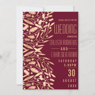 Chic Elegant Burgundy Gold Floral Foliage Wedding Einladung
