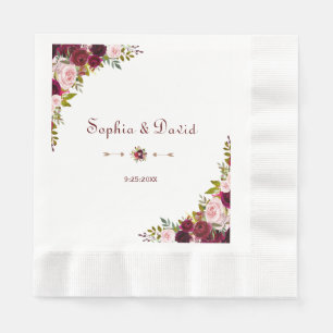 Chic Elegant Burgundy Marsala Floral Wedding Serviette