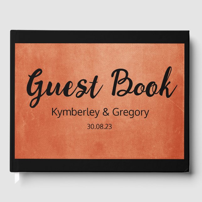 Chic Elegant Burnt Orange Black Name Date Gästebuch (Vorderseite)