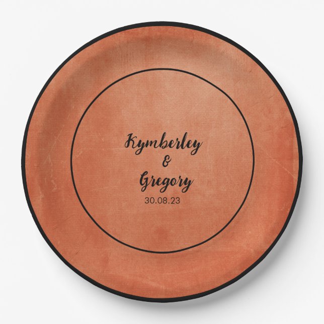 Chic Elegant Burnt Orange Black Name Pappteller (Vorderseite)