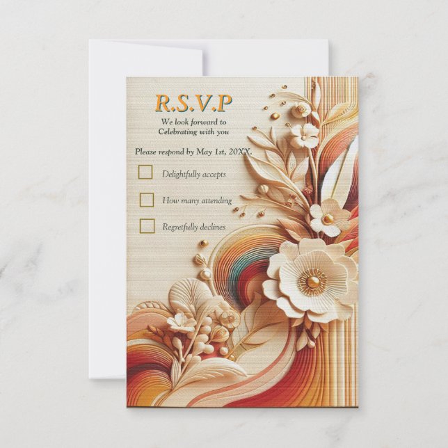 Chic, Elegant Creams & Leder Blume-Look RSVP Karte (Vorderseite)