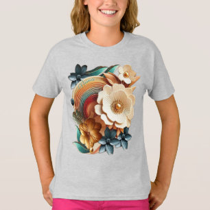 Chic, Elegant Creams & Leder Blume-Look T-Shirt