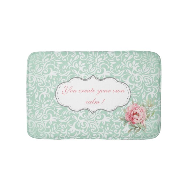 Chic Elegant Damask, Rose, Motivierend Nachricht Badematte (Vorderseite)