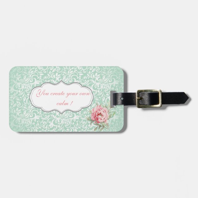 Chic Elegant Damask, Rose, Motivierend Nachricht Gepäckanhänger (Vorderseite horizontal)