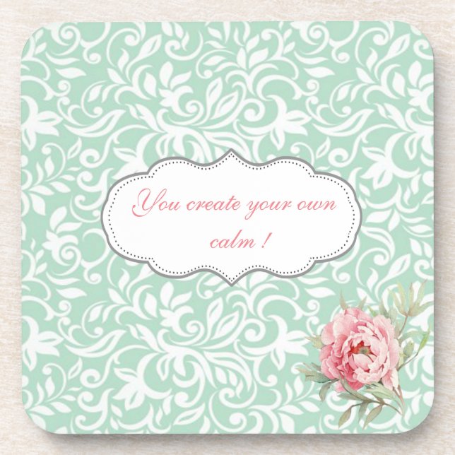 Chic Elegant Damask, Rose, Motivierend Nachricht Getränkeuntersetzer (Vorderseite)