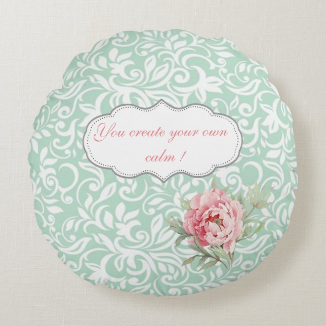 Chic Elegant Damask, Rose, Motivierend Nachricht Rundes Kissen (Vorderseite)