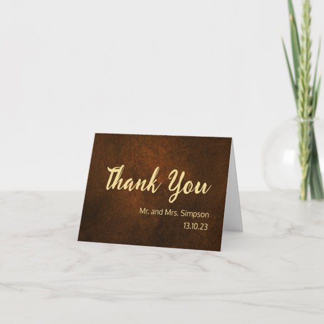 Chic Elegant Dark Brown Textured Gold Akzent Dankeskarte (Vorderseite)