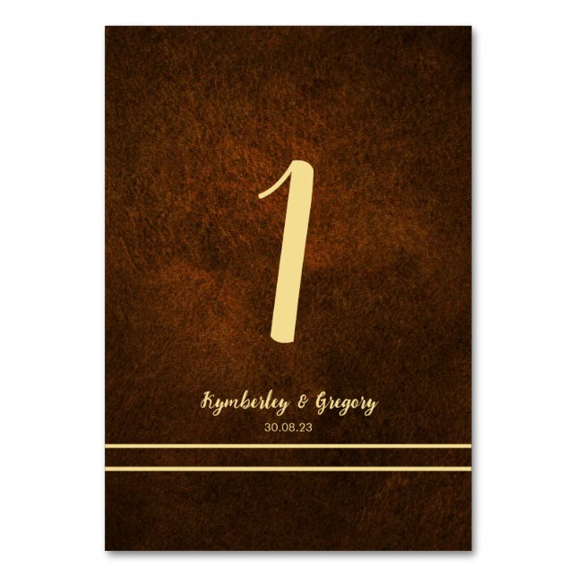 Chic Elegant Dark Brown Textured Gold Tischnummer (Vorderseite)
