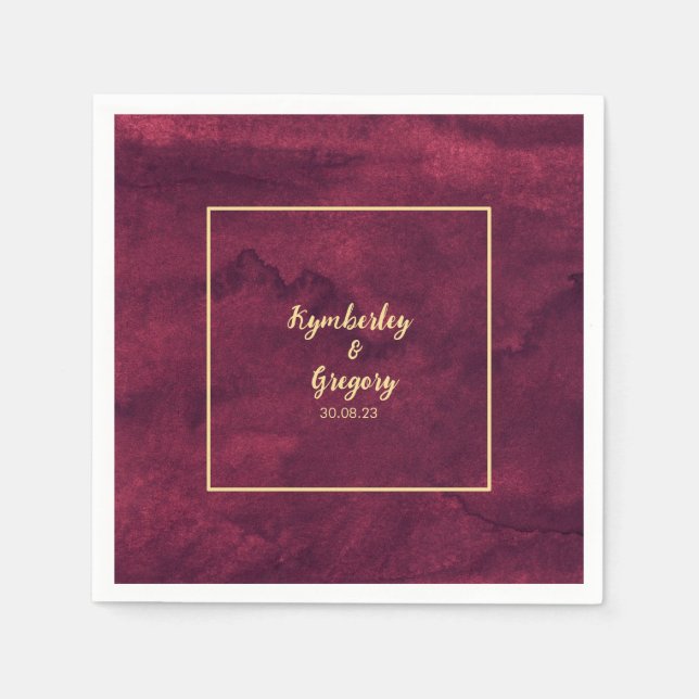 Chic Elegant Dark Burgund Wasserfarben Stil Serviette (Vorderseite)