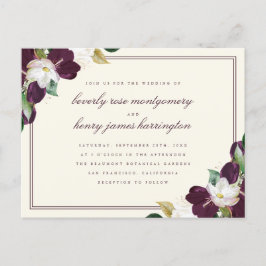 Chic Elegant Deep Lila & Elfenbeinblütenhochzeit Einladungspostkarte