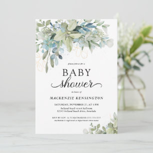 Chic Elegant Eucalyptus Greenery Baby Shower Einladung